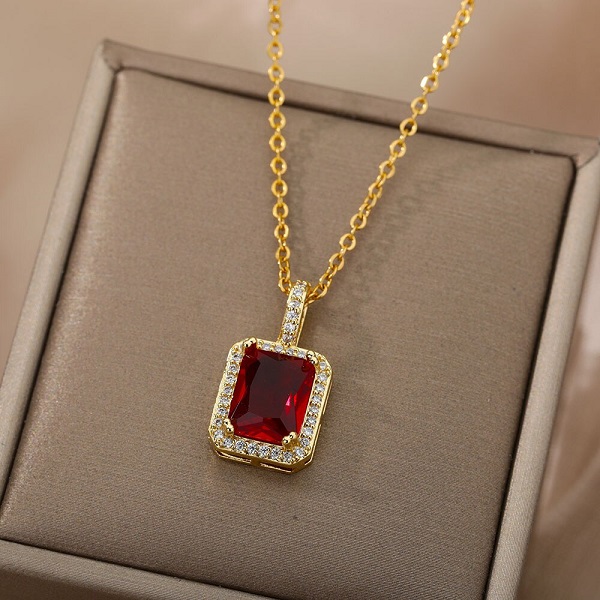 Zircon Square Pendant Necklaces