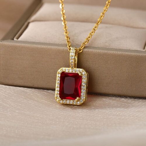 Zircon Square Pendant Necklaces