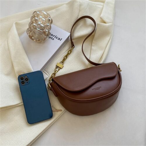 Small Leather Saddle Armpit Bags brown colour