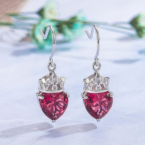 Retro Crown Peach Heart Drop Earrings