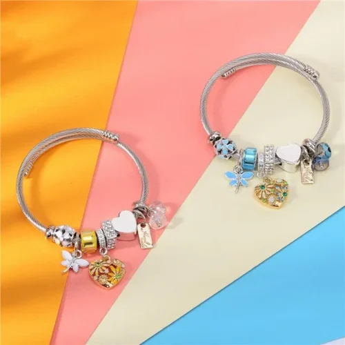 Heart Daisy Flower Cuff Bracelets