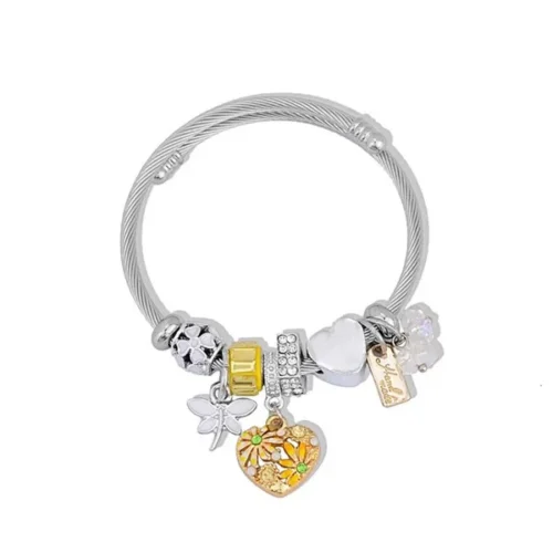 Heart Daisy Flower Cuff Bracelets