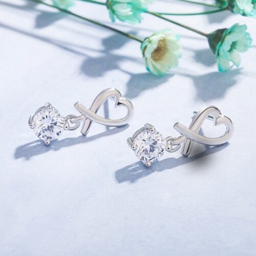 Sterling Silver Heart Long Drop Earrings