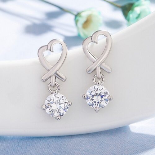 Sterling Silver Heart Long Drop Earrings