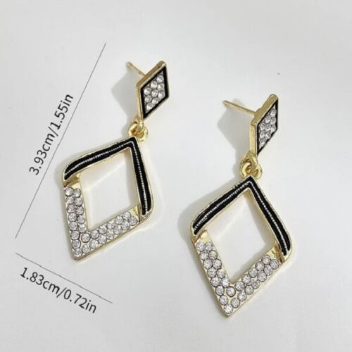 Diamond Shape Black And Golden Earrings