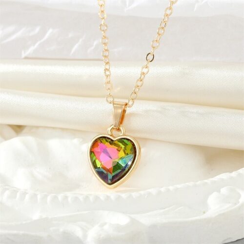 Rainbow Crystal Heart Pendant Necklace