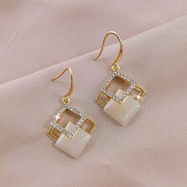 Geometric Square Opal Hanging Earrings