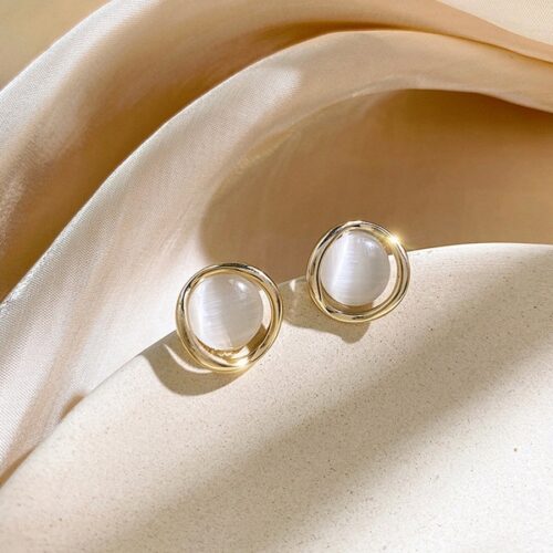 Round Opal Clip on Earrings