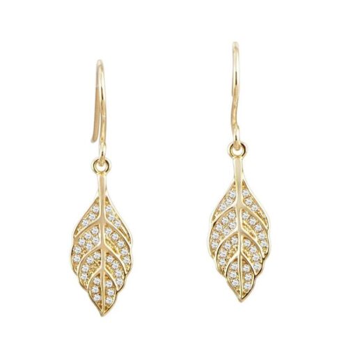 Gold Drop Zircon Leaf Earrings for Women