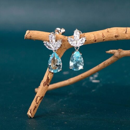 Drop Earrings With Light Blue Zircon