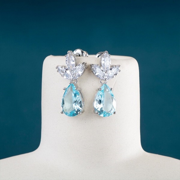 Drop Earrings With Light Blue Zircon