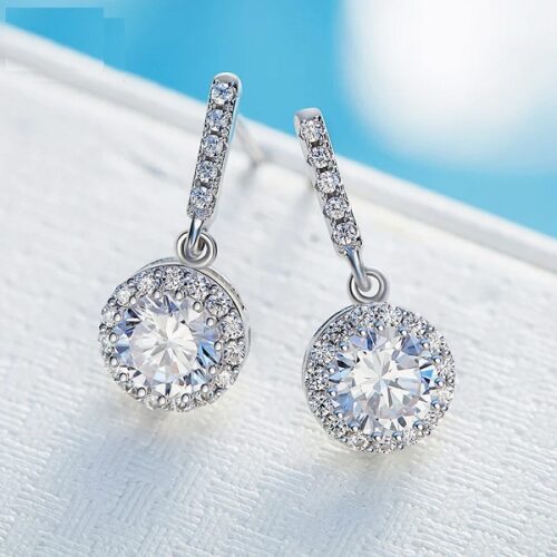 Dangling Zircon Solitaire Silver Earrings