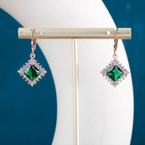 Square Emerald Long Earrings