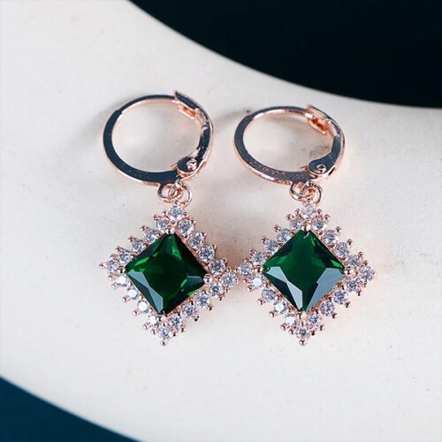 Square Emerald Long Earrings