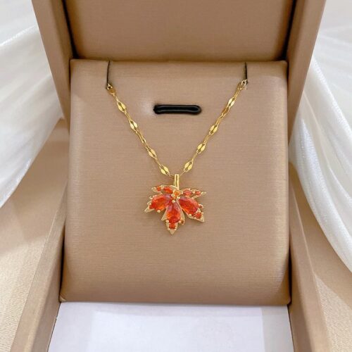 Red Maple Leave Pendant Necklace