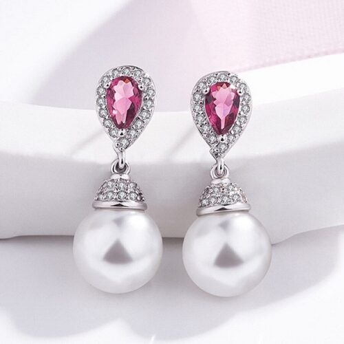 Ruby Pearl Crystal Earrings